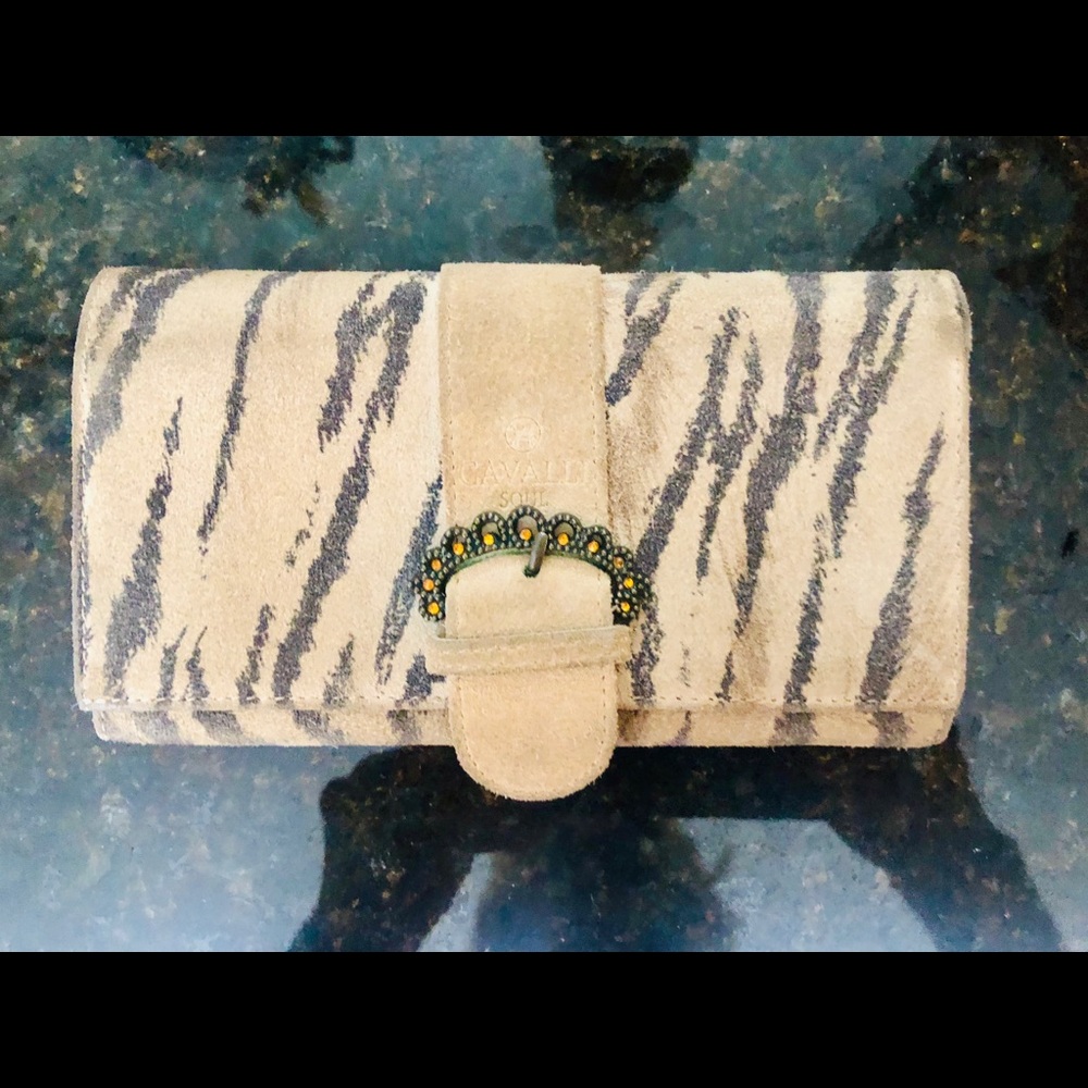 Leopard print suede wallet